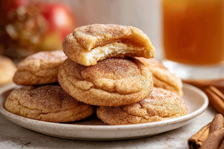 Apple Cider Cheesecake Cookies – The Cozy Fall Treat You’ll Crave All Year 16 golden apple cider cheesecake cookies filled with creamy cheesecake center on modern kitchen counter