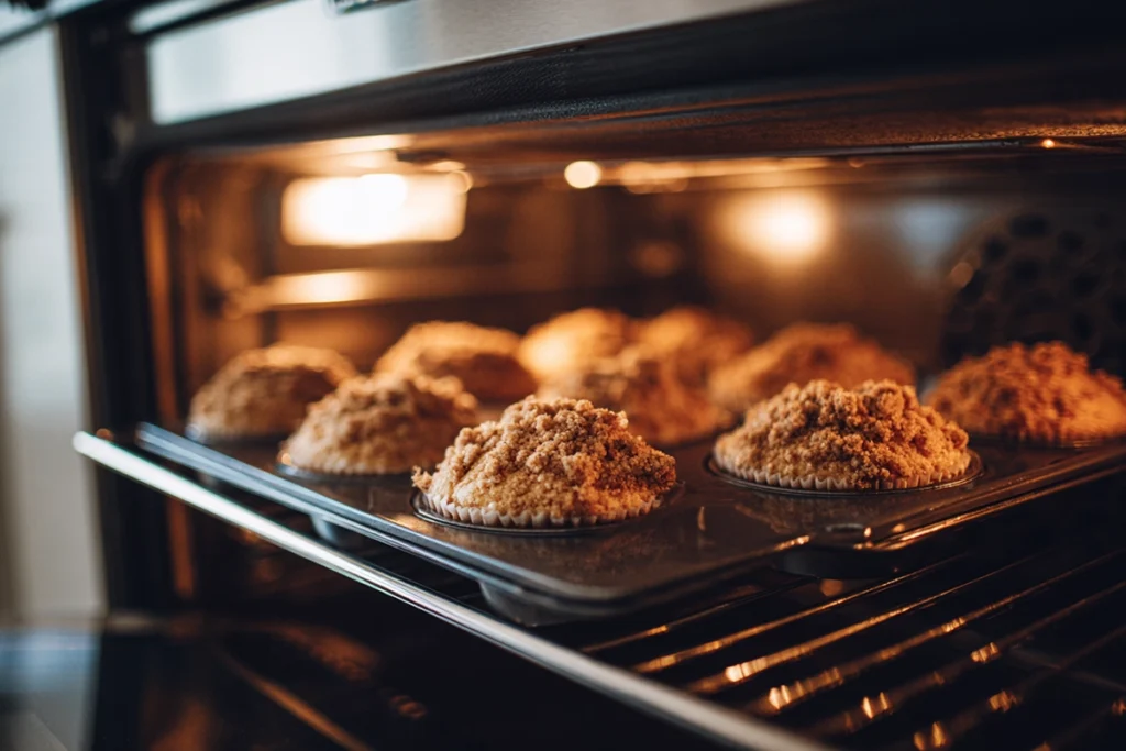 Apple Cinnamon Streusel Muffins That Taste Like a Cozy Fall Morning 10 apple cinnamon streusel muffins rising in oven with golden crumb topping