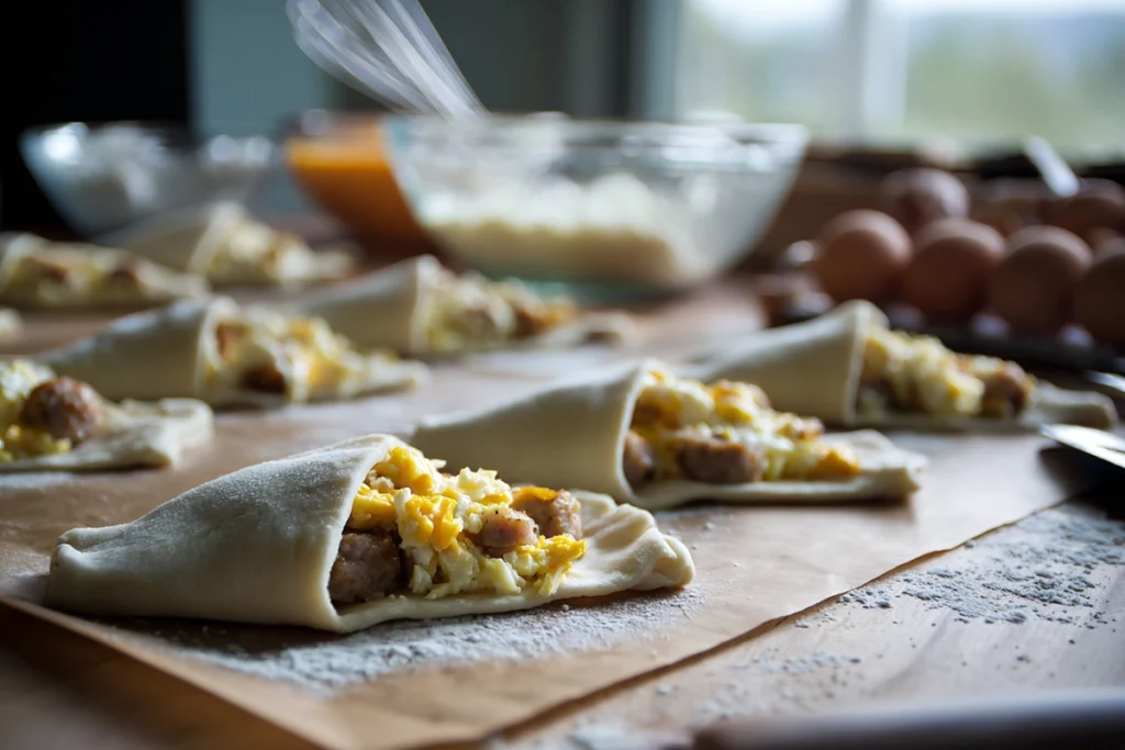 Irresistible Sausage Egg Breakfast Roll Ups That Make Mornings Easy 8 sausage-egg-breakfast-roll-ups-ingredients-layout