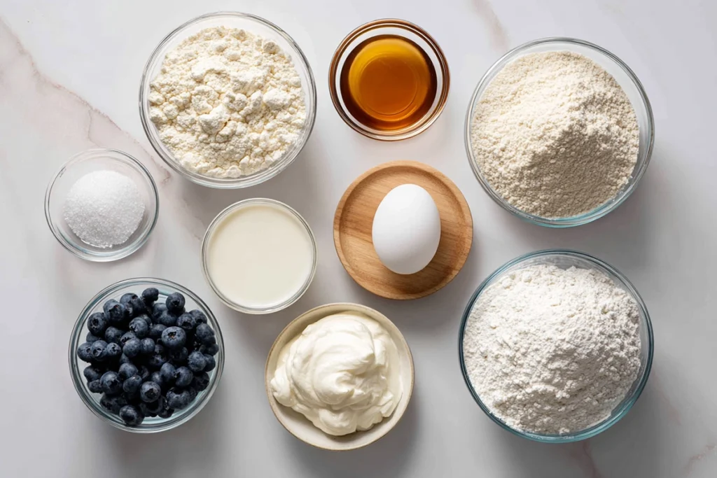 ingredients for baked protein pancake bowls arranged neatly on a kitchen counter