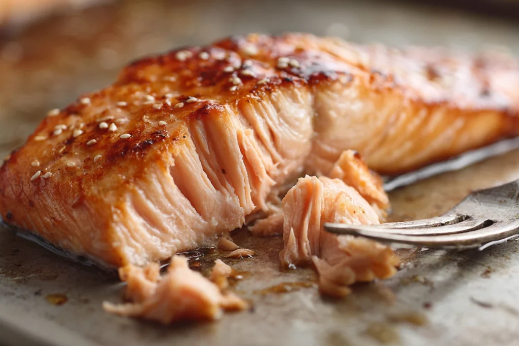 Cooked salmon flaked for baked salmon sushi recipe