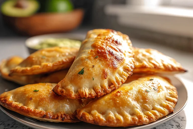 Freshly baked beef cheese empanadas on a modern ceramic plate