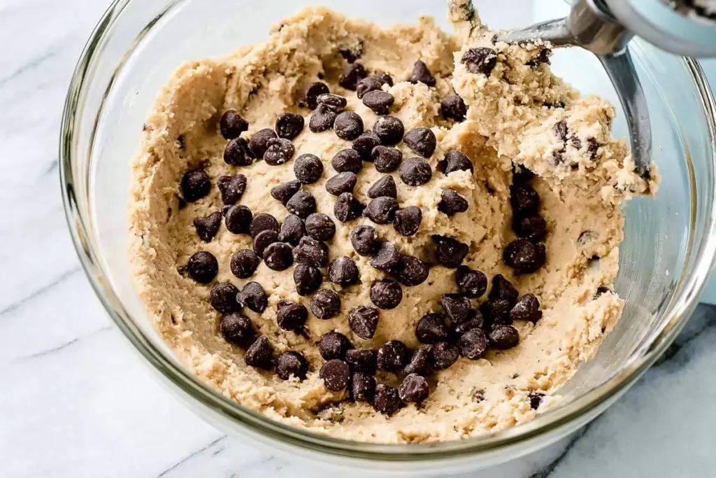 Best Chocolate Chip Cookie Recipe for Soft Centers and Crisp Edges 5 Chocolate chips added to dough for the best chocolate chip cookie recipe