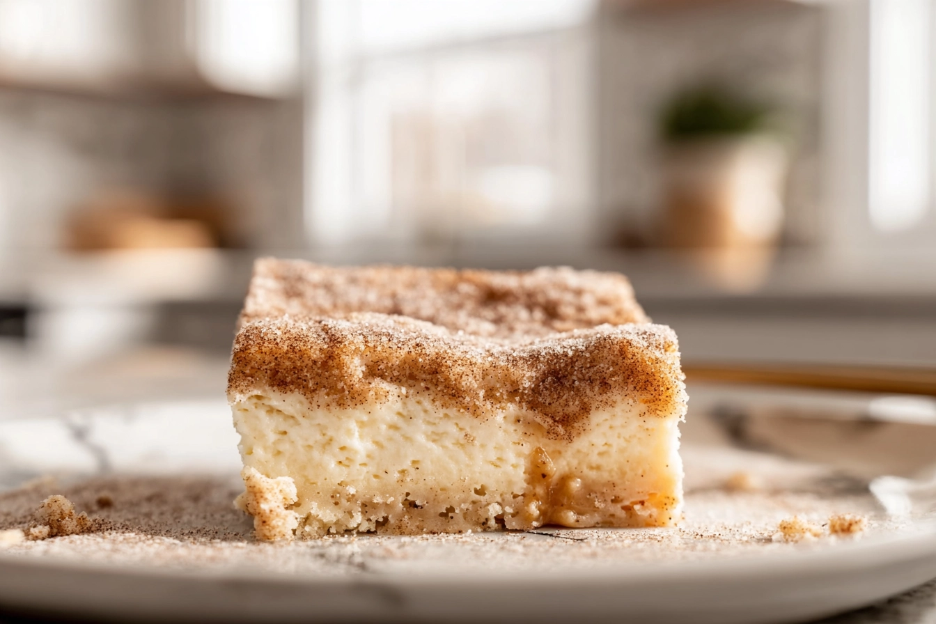 Churro Cheesecake: The Irresistible Dessert Mash-Up You’ll Crave Again and Again 6 close-up of churro cheesecake slice with cinnamon sugar crust and caramel drizzle in modern kitchen