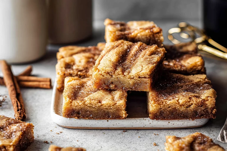 cinnamon swirl snickerdoodle blondies on modern plate in natural light