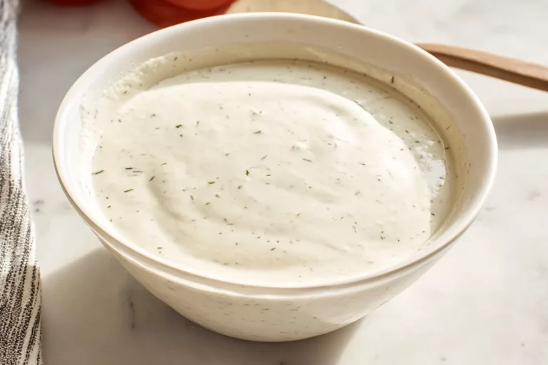 Copycat Hidden Valley Ranch Dressing served fresh in a white ceramic bowl
