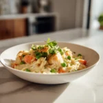Creamy Chicken Pot Pie Orzo: The Ultimate One-Pot Comfort Dinner 7 creamy chicken pot pie orzo served on marble countertop in bright modern kitchen