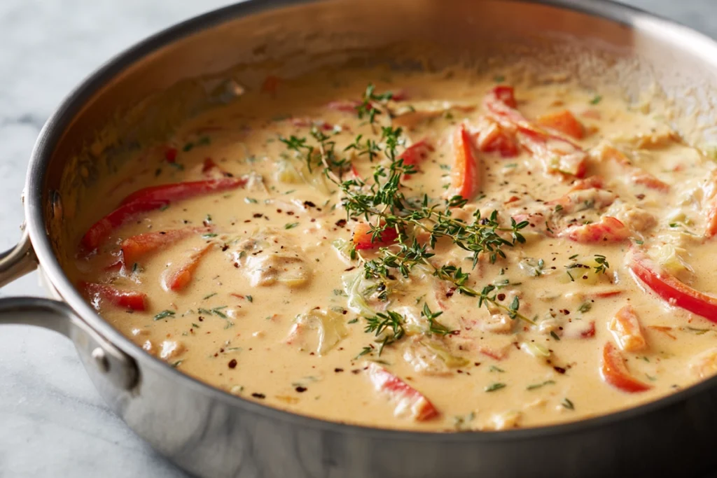 creamy sauce thickening for creamy Jamaican shrimp pasta