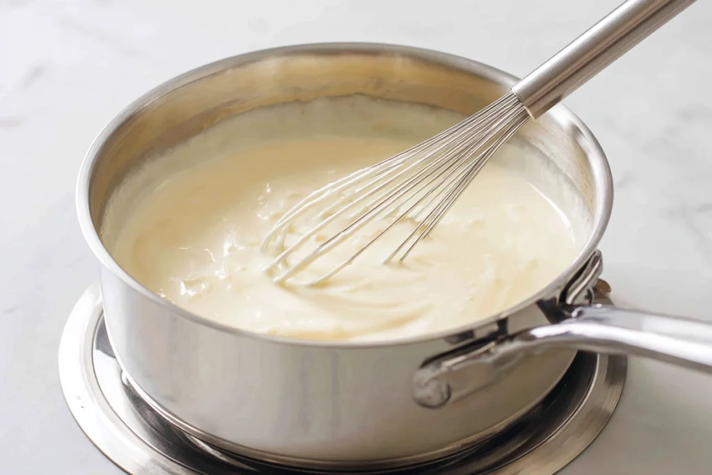 Creamy Macaroni and Cheese That Feels Like Home 8 creamy macaroni and cheese sauce base thickening in saucepan