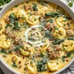 Creamy Sausage Tortellini Soup – The Cozy One-Pot Dinner You’ll Crave All Winter 11 creamy sausage tortellini soup in modern kitchen bowl with herbs and cheese
