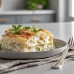 Creamy Scalloped Potatoes That Melt in Your Mouth Every Time 7 freshly baked creamy scalloped potatoes served on a modern plate in a bright kitchen