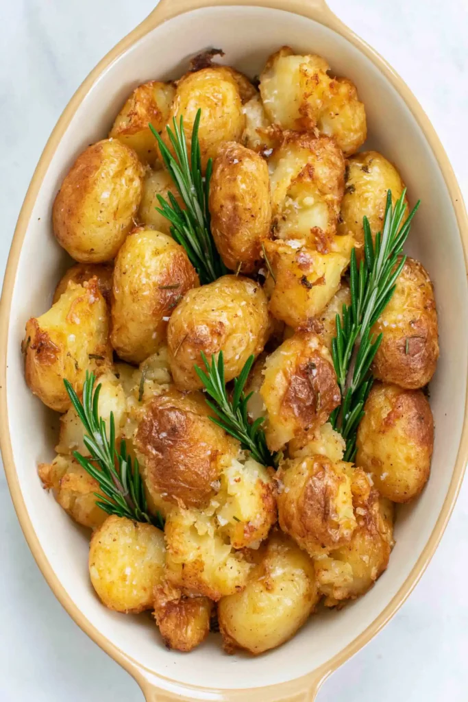 Rosemary Infused Roast Potatoes with Golden Crispy Edges 8 Golden rosemary infused roast potatoes ready for storing or reheating