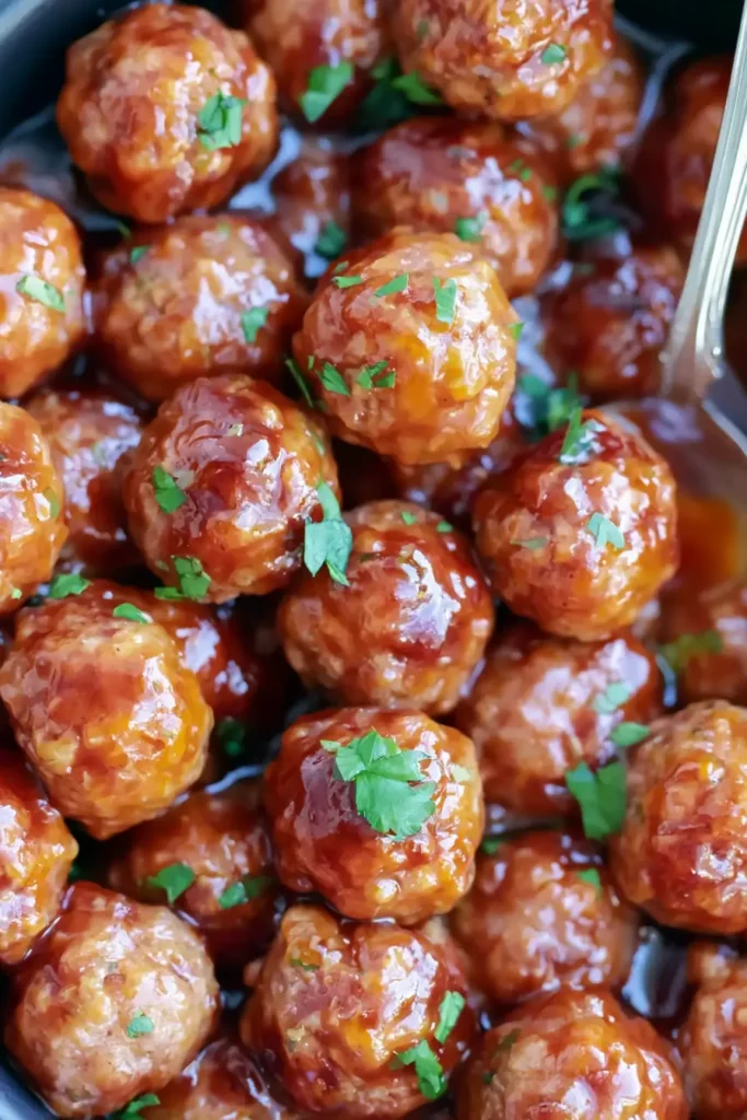 Crockpot Grape Jelly Meatballs for an Easy Party Appetizer 3 Crockpot Grape Jelly Meatballs Coated in a Glossy Barbecue and Grape Jelly Sauce