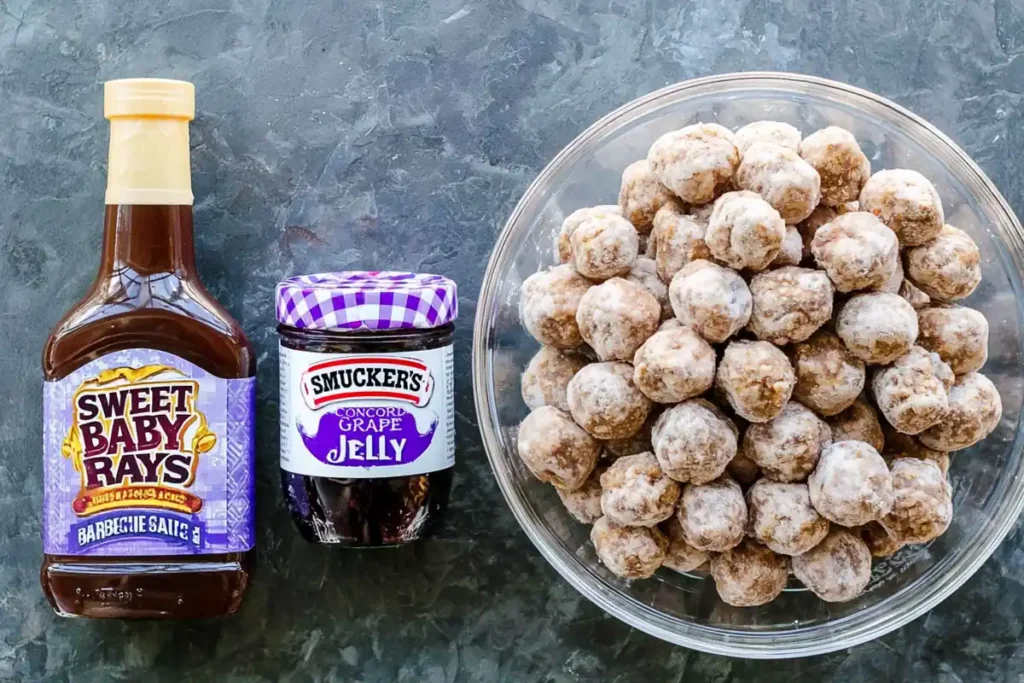 Crockpot Grape Jelly Meatballs for an Easy Party Appetizer 2 Barbecue Sauce, Grape Jelly, and Frozen Meatballs for Crockpot Grape Jelly Meatballs