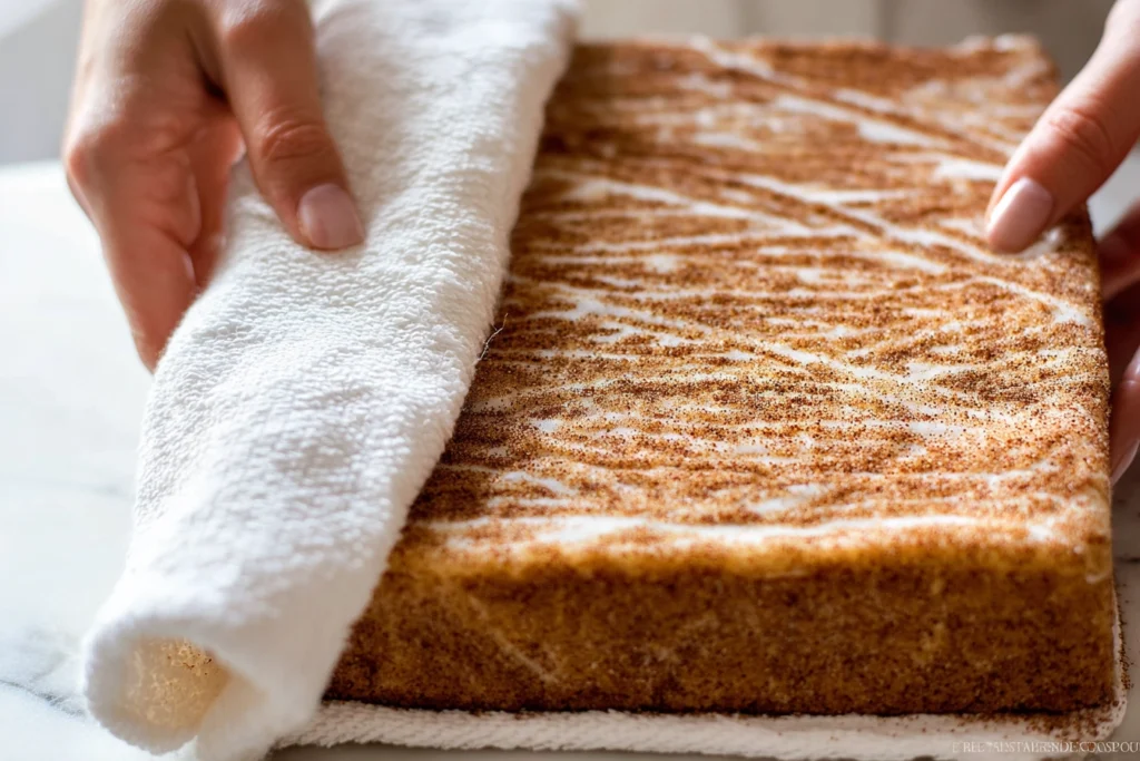 Fall Pumpkin Spice Roll Cake: A Cozy Dessert That Steals the Show 10 spreading cream cheese filling on fall pumpkin spice roll cake in modern kitchen