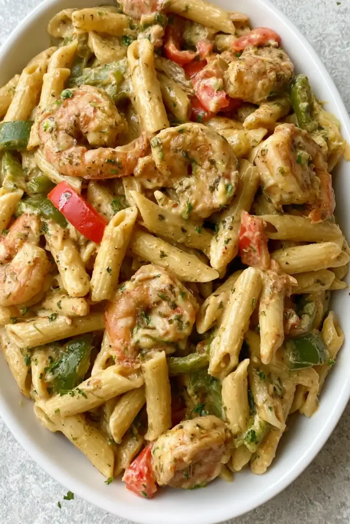 Creamy Jamaican Shrimp Pasta with Jerk Seasoning 7 Finished Creamy Jamaican Shrimp Pasta with jerk shrimp and Parmesan sauce