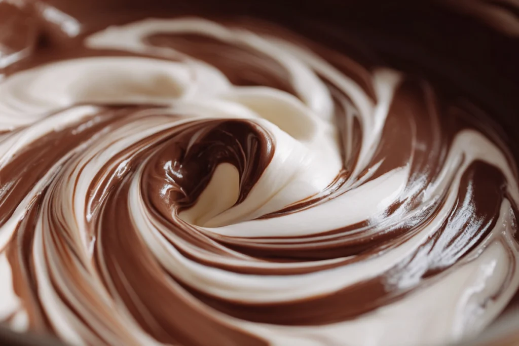 The Best Marshmallow Fluff Fudge: Smooth, Creamy, and Foolproof Every Time 10 Close-up of marshmallow fluff being folded into melted chocolate for fudge