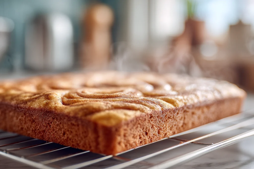 pan of freshly baked cinnamon swirl snickerdoodle blondies cooling on wire rack