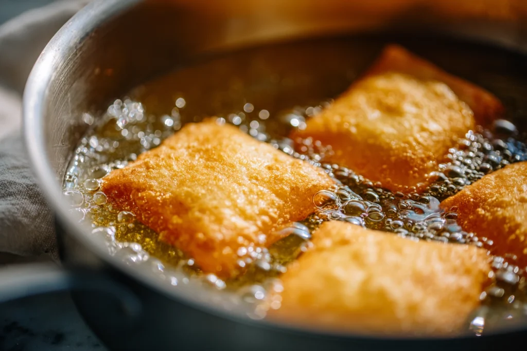 Vanilla French Beignets: Light, Airy, and Irresistibly Golden 8 close-up of vanilla French beignets frying in hot oil with golden texture forming