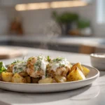 Hidden Valley Ranch Recipes: The Ultimate Guide to America’s Favorite Flavor 7 Hidden Valley Ranch chicken and roasted potatoes served on a white plate in a modern kitchen under bright natural light.