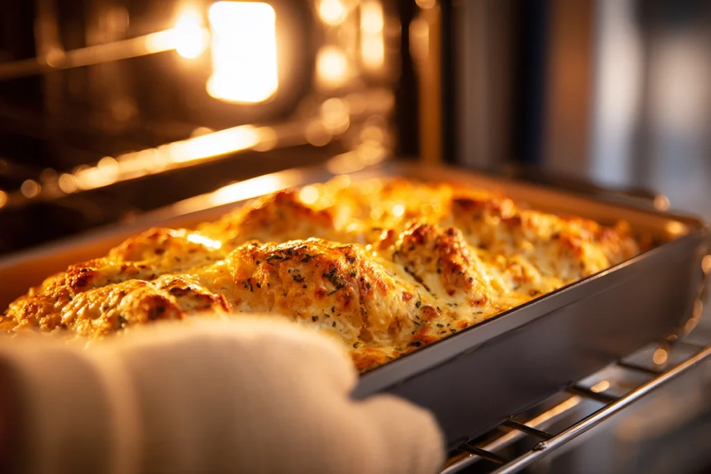 Hidden Valley Ranch Recipes: The Ultimate Guide to America’s Favorite Flavor 10 Hidden Valley Ranch chicken bake bubbling with cheese in a stainless-steel oven ready to be served.