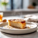 honey cinnamon dessert on a white plate with honey drizzle in modern kitchen