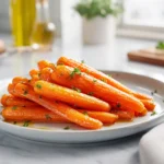 Honey Roasted Carrots: The Sweet and Savory Side Dish You’ll Keep Making 7 photorealistic honey roasted carrots on a plate in a modern kitchen