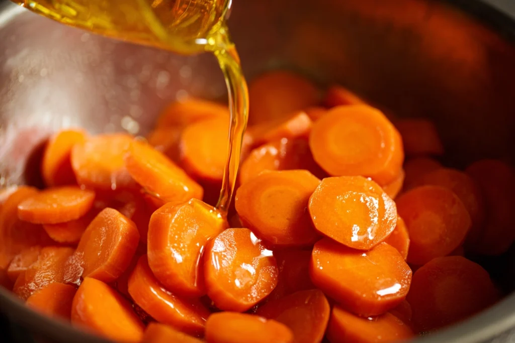Honey Roasted Carrots: The Sweet and Savory Side Dish You’ll Keep Making 9 close-up of carrots being glazed with honey in a stainless bowl