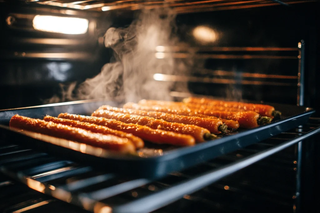 Honey Roasted Carrots: The Sweet and Savory Side Dish You’ll Keep Making 10 honey roasted carrots roasting in the oven with golden glaze