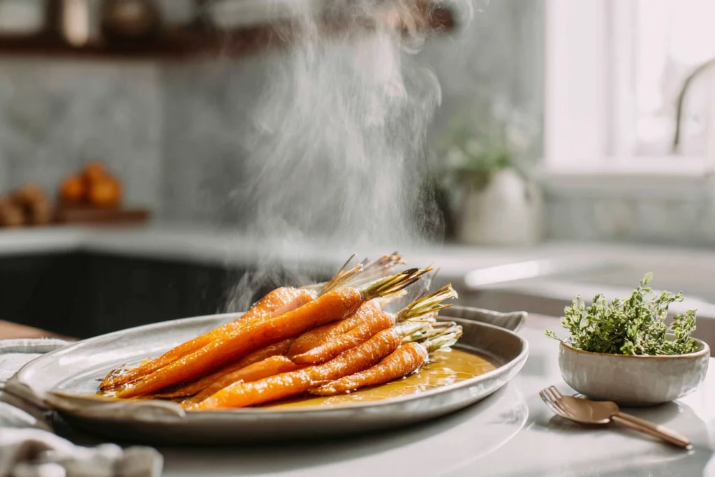 Honey Roasted Carrots: The Sweet and Savory Side Dish You’ll Keep Making 11 honey roasted carrots being served from baking pan onto a plate