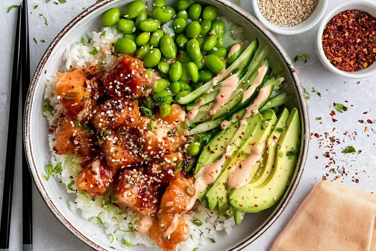 Honey Sriracha Salmon Bowls for a Quick Weeknight Dinner 1 Mohamed Ayad's Honey Sriracha Salmon Bowls Recipe