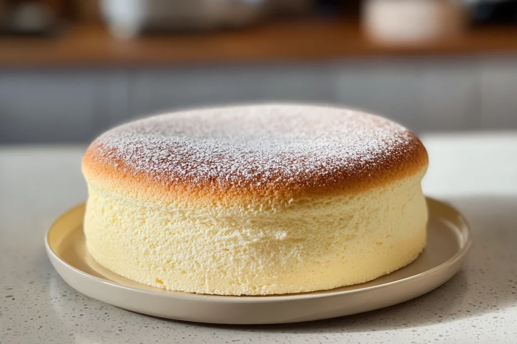 Japanese Cheesecake with a light, fluffy texture served on a modern ceramic plate