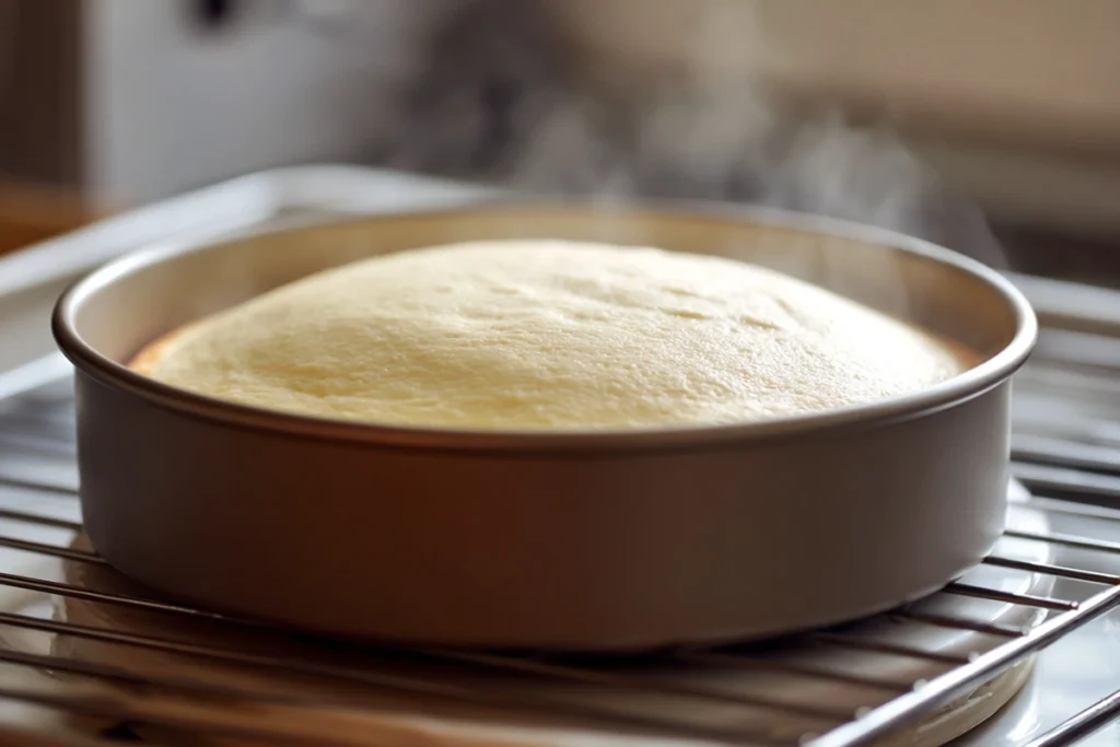 Japanese Cheesecake baking gently in a water bath for an even rise