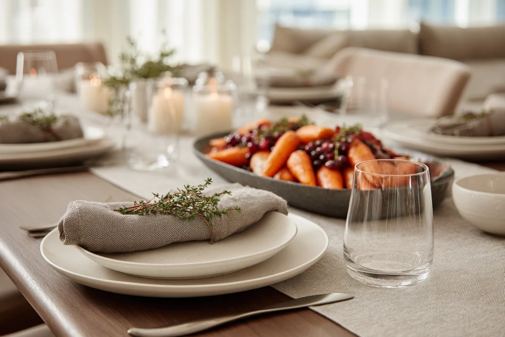 Maple Roasted Carrots with Cranberries – A Sweet and Savory Holiday Favorite 11 Family-style platter of maple roasted carrots with cranberries served on a modern dining table