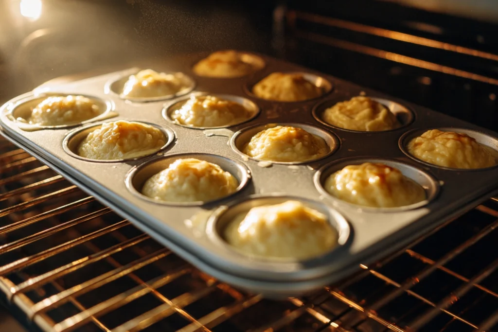 Irresistible McGriddle Bites: Sweet and Savory Breakfast Magic 8 overhead 8k photo of mcgriddle bites mini muffin tray ready to bake in oven
