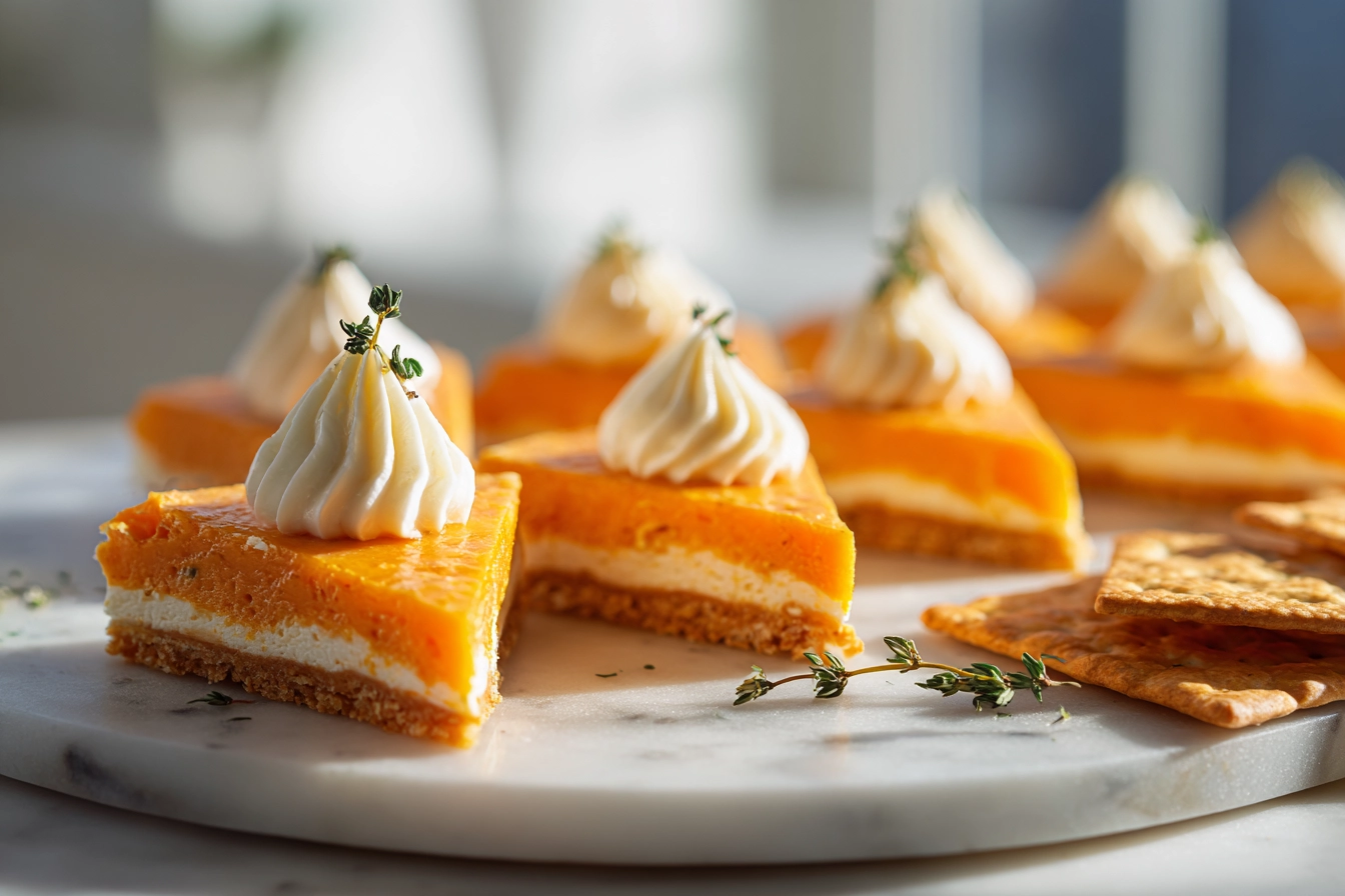 Irresistible Mini Cheese Cracker Pumpkin Pies – A Fun Fall Snack You’ll Love 6 Close-up of mini cheese cracker pumpkin pies on a modern plate in natural kitchen light