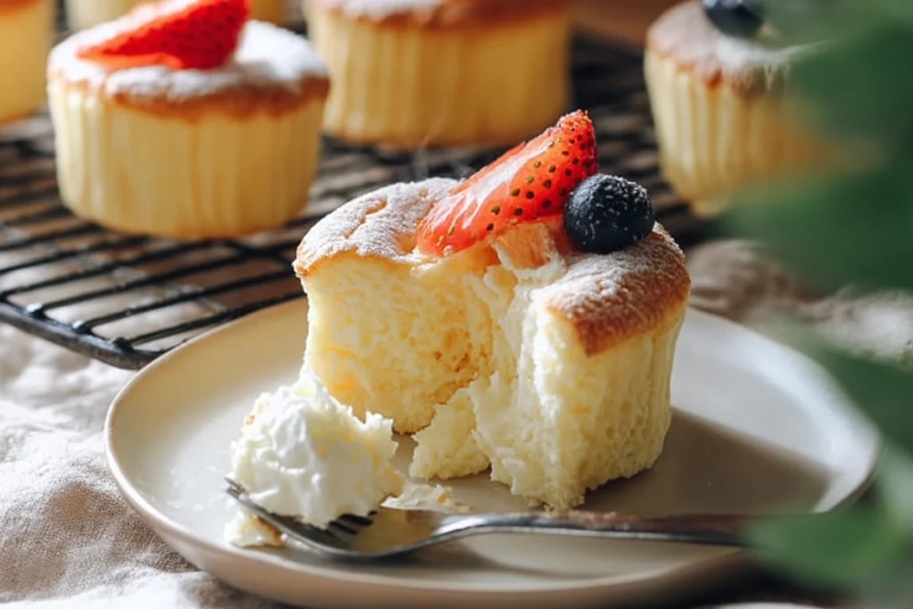 Mini Japanese Cotton Cheesecake cut open showing fluffy interior