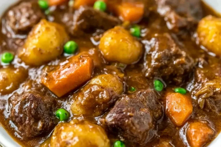 Mohamed Ayad's Crockpot Beef Stew Recipe with tender beef, potatoes, carrots, and peas