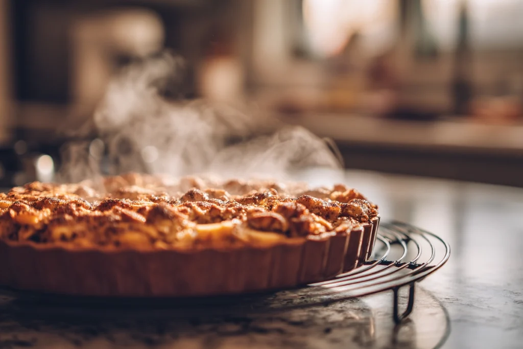 Cozy Oatmeal Apple Breakfast Bake for Chilly Mornings 9 freshly baked oatmeal apple breakfast bake steaming on a cooling rack