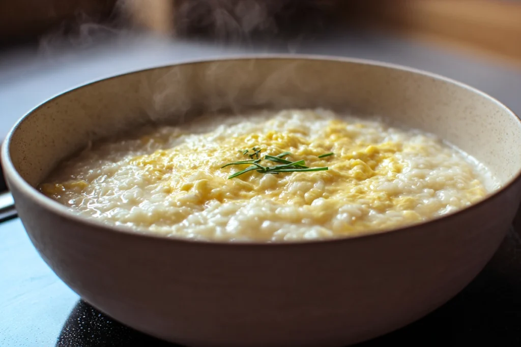 Okayu With Egg for Gentle Comfort on Quiet Days 9 okayu with egg showing soft egg ribbons forming