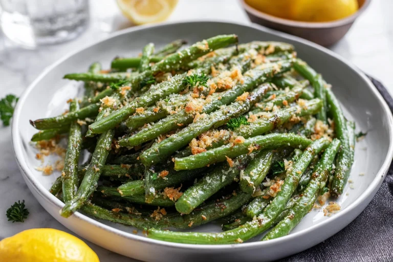 Parmesan Roasted Green Beans: The Crispy, Flavor-Packed Side Dish You’ll Crave 14 Parmesan roasted green beans on a white plate in bright natural kitchen lighting