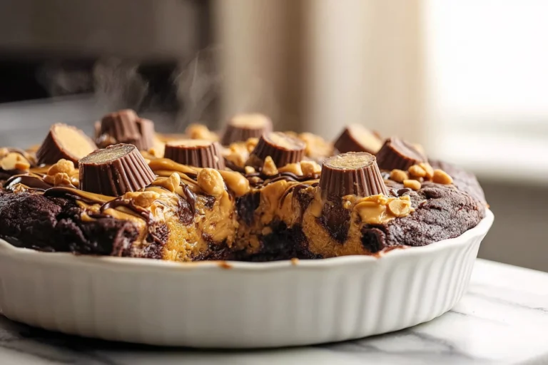 fresh peanut butter cup dump cake delight served warm with melted chocolate