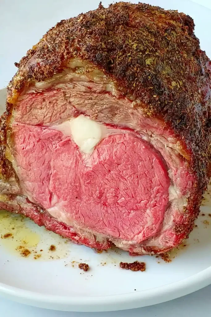 Perfect Prime Rib Roast with Herb Butter and the Closed-Oven Method 2 Perfect prime rib roast with an evenly pink center and browned herb crust