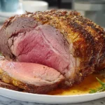The Perfect Prime Rib Roast: A Foolproof Guide to a Juicy, Tender Centerpiece 7 perfectly plated prime rib roast with garlic herb crust and au jus