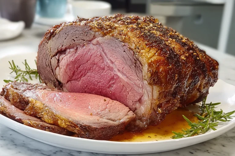 The Perfect Prime Rib Roast: A Foolproof Guide to a Juicy, Tender Centerpiece 7 perfectly plated prime rib roast with garlic herb crust and au jus