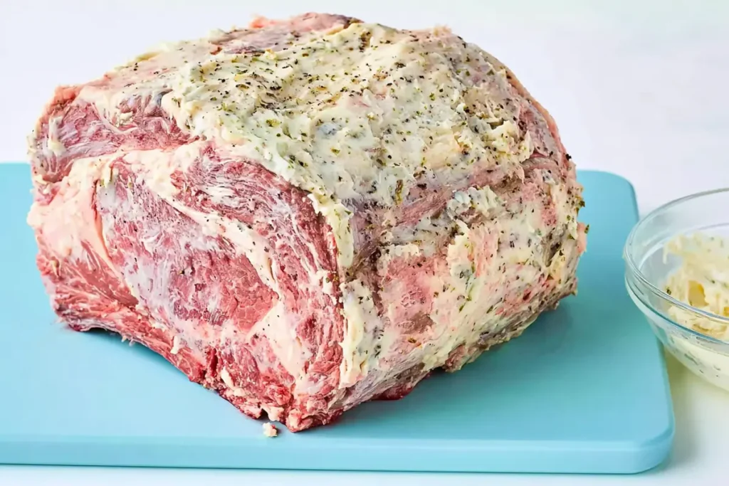 Perfect Prime Rib Roast with Herb Butter and the Closed-Oven Method 4 Perfect prime rib roast coated with herb butter before high-heat roasting