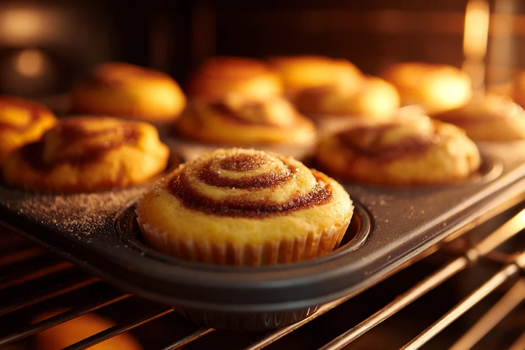 Cozy Fall Baking: The Best Pumpkin Cinnamon Roll Muffins You’ll Ever Try 10 muffin tin filled with pumpkin cinnamon roll muffin batter with swirls ready to bake
