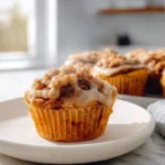 Cozy Fall Baking: The Best Pumpkin Cinnamon Roll Muffins You’ll Ever Try 8 fresh pumpkin cinnamon roll muffins on a white plate in modern kitchen