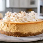 Irresistible Pumpkin Pie Cheesecake: A Creamy Fall Favorite 7 Photorealistic 8K image of pumpkin pie cheesecake on marble counter with warm daylight