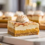 Irresistible Pumpkin Spice Cheesecake Bars You’ll Fall in Love With 7 creamy pumpkin spice cheesecake bars on white plate in modern kitchen